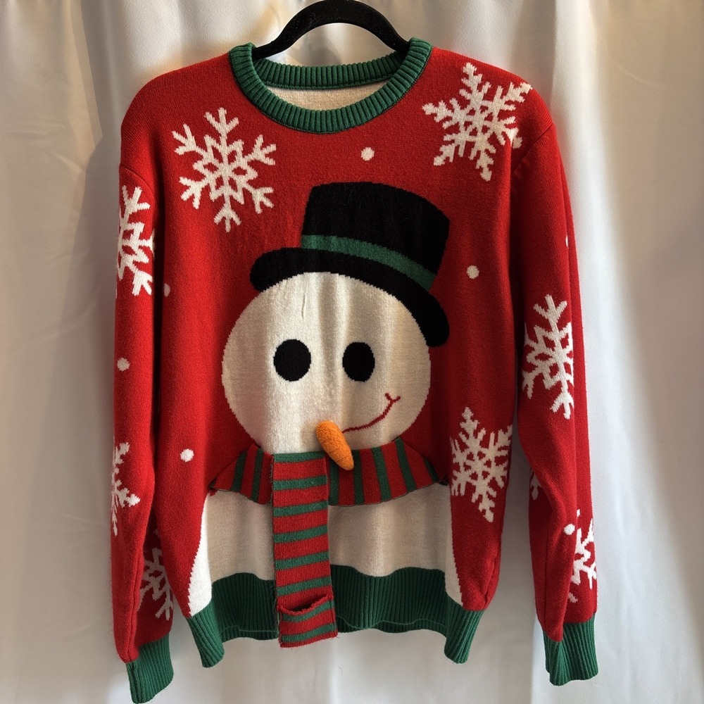 Giggling Getup Snowman with 3D Carrot Ugly‎ Christmas Sweater S/M Holiday